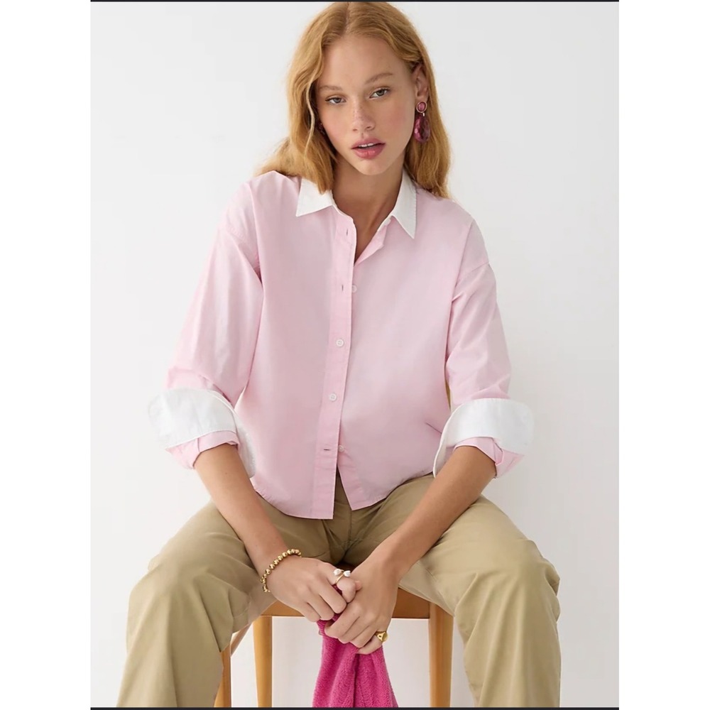 J.Crew Re-Imagined Pink Cotton Button Down Shirt White Contrast Collar Cuff 12